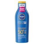 NIVEA SUN Protect & Moisture Sun Lotion SPF 50+ (200 ml), Suncream with Vitamin C and Hyaluron, Provides 48H Moisture and Immediate UVA/UVB Protection, Fast-Absorbing, No White Cast Formula - Image 9