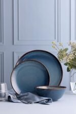 Mason Cash Reactive Blue Stoneware Dinner Set | 12-Piece Tableware Collection with Reactive Glaze Finish | Includes 4 Dinner Plates, 4 Side Plates & 4 Bowls | Dishwasher & Microwave Safe - Image 7