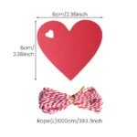 100Pcs Gift Tag Paper, 6x6 cm Red Heart Shaped Paper Tags, Heart Shaped Paper with 10 Metres of Red and White Rope for Valentine's Day, Mother's Day, Wedding, Thanksgiving, Birthday - Image 7