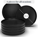 Manhattan Urban Black Line - 6-Piece Breakfast Plate Set in Matte Black - Premium Stoneware, Dishwasher and Microwave Safe - Stylish Plate Set for 6 - Elegant Dinnerware Set Pure Living - Image 6