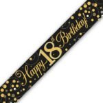 Oaktree UK 9ft Banner Sparkling Fizz 18th Birthday Black & Gold Holographic