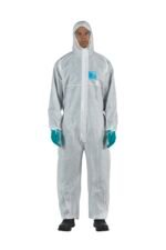 Ansell AlphaTec 1500 Model 111, Disposable Work Overall with Hood, Chemical Protection Type 5/6, Water Repellent Coverall Suit, Industrial Safety Workwear, Men Women, White, Size 3XL (1 Unit)