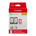 Canon Ink & Paper Multipack - PG-545/CL-546 Genuine Printer Ink Cartridges 2 Pack (1 x Black, 1 x Colour) & 4x6 Photo Paper (50 x Sheets)