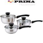 6 Pcs Stainless Steel Saucepan Essential Cookware Set with Glass Lids & Sturdy Handles Pot Prima Kitchen Cook Home Chef Cooking Sauce Pan Housewarming Gifts UK Free P&P, Silver - Image 5