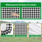 Porgeel Picnic Bench 3PCS/Set Picnic Table Cover with Bench Covers 6ft Waterproof Camping Tablecloth with Elastic ＆ Flannel Backing Black/White Checkered Picnic Essentials Outdoor - Image 6