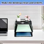 2 Tier Mesh in Trays，Stackable Office Desk Tidy File Holder with Top Stationery Holder，Paper Document Letter Trays for Office School and Home Black - Image 3