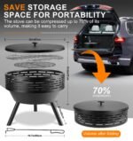 PWSOMJ 23 Inch Cast Iron Round Fire Pit with Grill, 3-in-1 Outdoor Fire Bowl, Fire Pit Table with Metal Lid and Fire Poker, Wood Burning Firepit for BBQ Bonfire Patio Picnic - Image 7