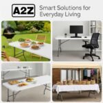 A2Z 6FT Folding Table Heavy Duty White Plastic Trestle Table for Indoor Outdoor Use Portable Fold-in-Half Design with Carry Handle Iron Frame Camping Catering Events Workstation - Image 5