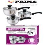 6 Pcs Stainless Steel Saucepan Essential Cookware Set with Glass Lids & Sturdy Handles Pot Prima Kitchen Cook Home Chef Cooking Sauce Pan Housewarming Gifts UK Free P&P, Silver - Image 2
