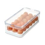 iDesign 18, Stackable BPA- Plastic Eggs, Portable Storage Box for Fridge or Kitchen Cupboard (Non Dishwasher safe), Clear/White, 32.3 cm x 16.1 cm x 9.9 cm