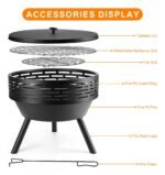 PWSOMJ 23 Inch Cast Iron Round Fire Pit with Grill, 3-in-1 Outdoor Fire Bowl, Fire Pit Table with Metal Lid and Fire Poker, Wood Burning Firepit for BBQ Bonfire Patio Picnic - Image 8