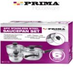 6 Pcs Stainless Steel Saucepan Essential Cookware Set with Glass Lids & Sturdy Handles Pot Prima Kitchen Cook Home Chef Cooking Sauce Pan Housewarming Gifts UK Free P&P, Silver - Image 4