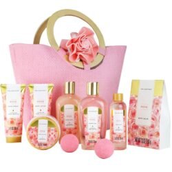 Spa Luxetique Spa Gift Set, Bath Gift Set for Women, 10 Pcs Rose Bath Set, Pink Tote Gift Bag with Shower Gel, Bubble Bath, Body Lotion, Hand Cream, Beauty Gifts for Women