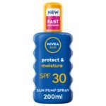 NIVEA SUN Protect & Moisture Sun Spray SPF 30 (200 ml), Moisturising Suncream Spray with SPF 30, Advanced Sunscreen Providing Immediate UVA + UVB Protection, Fast-Absorbing No White Cast Formula