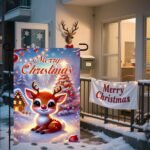 BlissYard Merry Christmas Garden Flag Cute Reindeer Red Nose12x18 Inch Snowy Christmas Tree House Lights Double Sided Outdoor Banner For Front Yard Porch Lawn Patio Seasonal Home Decor Winter Holiday - Image 3