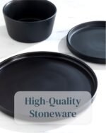 Manhattan Urban Black Line - 6-Piece Breakfast Plate Set in Matte Black - Premium Stoneware, Dishwasher and Microwave Safe - Stylish Plate Set for 6 - Elegant Dinnerware Set Pure Living - Image 3