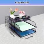 2 Tier Mesh in Trays，Stackable Office Desk Tidy File Holder with Top Stationery Holder，Paper Document Letter Trays for Office School and Home Black - Image 7