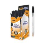 BIC Cristal Original Smudge Free Ballpoint Pens, Ideal for School, Black, Medium Point (1.0mm), Pack of 50