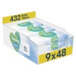 Pampers Harmonie Aqua Baby Wipes Plastic Free 9 Packs of 48 Wipes, 432 Baby Wet Wipes, Help restore natural skin pH, Delicate lotion with 99 percent water