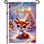 BlissYard Merry Christmas Garden Flag Cute Reindeer Red Nose12x18 Inch Snowy Christmas Tree House Lights Double Sided Outdoor Banner For Front Yard Porch Lawn Patio Seasonal Home Decor Winter Holiday