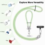 MoKo Adjustable Cell Phone Lanyard, Premium 8mm Thick Rope Mobile Phone Strap for iPhone, Samsung and More | Neck Strap×1, Wrist Strap×1, Lanyard Patch×2, Licht Green - Image 3