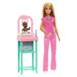 Barbie Baby Doctor Doll with Blonde Fashion Doll Wearing Pink Scrubs, 1 Baby Doll with Baby Accessories & Furniture, JCR72