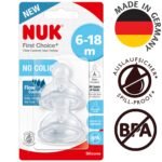 NUK First Choice+ Teats for Baby Bottles | 6-18 Months | Flow Control | Anti-colic Vent | BPA-free | 2 Count - Image 3