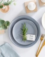 24-Piece Dinnerware Set - Bowl and Plate Set - Stoneware Dining Set for 6 People - Dishwasher and Microwave Safe - Grooved Dining Service in Grey-Blue - Image 8