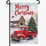Cryfox Merry Christmas Garden Flags Xmas Red Truck Double Sided 12 x 18 Winter Snow Holiday Yard Flags for Outside Seasonal Outdoor Yard Garden Decorations