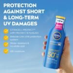 NIVEA SUN Protect & Moisture Sun Lotion SPF 50+ (200 ml), Suncream with Vitamin C and Hyaluron, Provides 48H Moisture and Immediate UVA/UVB Protection, Fast-Absorbing, No White Cast Formula - Image 7
