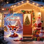 BlissYard Merry Christmas Garden Flag Cute Reindeer Red Nose12x18 Inch Snowy Christmas Tree House Lights Double Sided Outdoor Banner For Front Yard Porch Lawn Patio Seasonal Home Decor Winter Holiday - Image 7