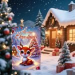 BlissYard Merry Christmas Garden Flag Cute Reindeer Red Nose12x18 Inch Snowy Christmas Tree House Lights Double Sided Outdoor Banner For Front Yard Porch Lawn Patio Seasonal Home Decor Winter Holiday - Image 2