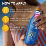NIVEA SUN Protect & Moisture Sun Lotion SPF 50+ (200 ml), Suncream with Vitamin C and Hyaluron, Provides 48H Moisture and Immediate UVA/UVB Protection, Fast-Absorbing, No White Cast Formula - Image 5