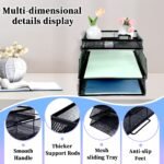 2 Tier Mesh in Trays，Stackable Office Desk Tidy File Holder with Top Stationery Holder，Paper Document Letter Trays for Office School and Home Black - Image 6