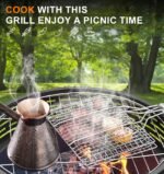 PWSOMJ 23 Inch Cast Iron Round Fire Pit with Grill, 3-in-1 Outdoor Fire Bowl, Fire Pit Table with Metal Lid and Fire Poker, Wood Burning Firepit for BBQ Bonfire Patio Picnic - Image 5