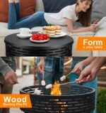 PWSOMJ 23 Inch Cast Iron Round Fire Pit with Grill, 3-in-1 Outdoor Fire Bowl, Fire Pit Table with Metal Lid and Fire Poker, Wood Burning Firepit for BBQ Bonfire Patio Picnic - Image 6