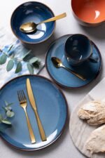 Mason Cash Reactive Blue Stoneware Dinner Set | 12-Piece Tableware Collection with Reactive Glaze Finish | Includes 4 Dinner Plates, 4 Side Plates & 4 Bowls | Dishwasher & Microwave Safe - Image 4